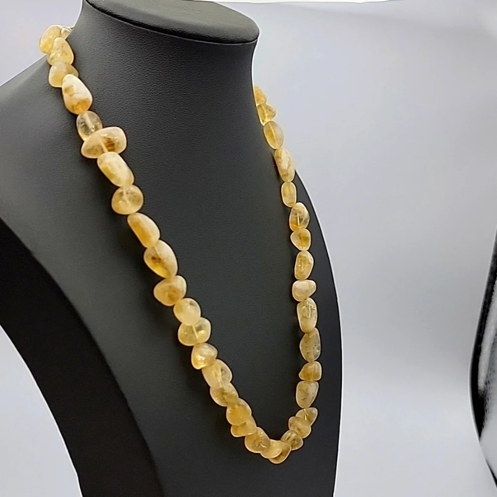 Natural Golden Rutile Quartz 925 Silver Plated Beaded Necklace 19